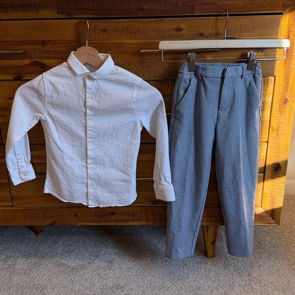 Zara Boy’s White Button-Up Shirt and Blue Trousers Set